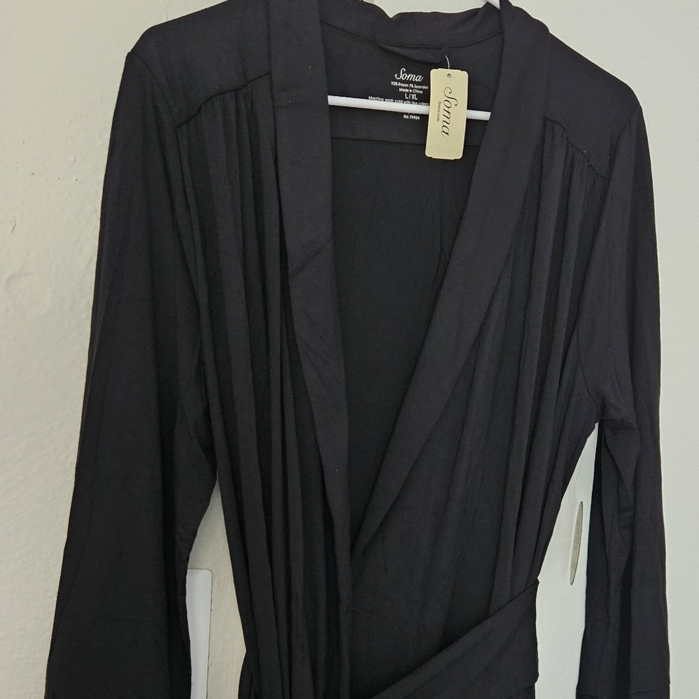 Sleek Black Wrap-Style Robe Dress